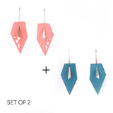Coral & Dark Teal Geometric Drop Interchangeable Earrings (2 Colors, 1 set of Silver Hooks) - Vertigo