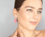 Coral Perforated Geometric Drop Earrings with Silver Hooks 