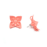 Coral Dahlia Flower Stud Earrings Side
