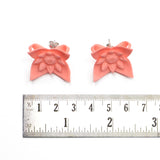 Coral Dahlia Flower Stud Earrings with Ruler - by Varily Jewelry
