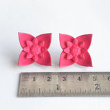 Fuchsia Dahlia Flower Stud Earrings with Ruler - by Varily Jewelry