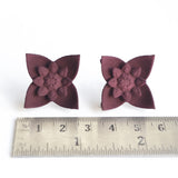 Plum Dahlia Flower Stud Earrings with Ruler - by Varily Jewelry