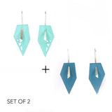 Aqua & Dark Teal Geometric Drop Interchangeable Earrings (2 Colors, 1 set of Silver Hooks) - Vertigo