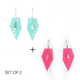 Aqua & Fuchsia Geometric Drop Interchangeable Earrings (2 Colors, 1 set of Silver Hooks) - Vertigo