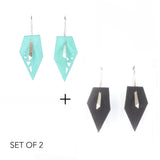 Aqua & Black Geometric Drop Interchangeable Earrings (2 Colors, 1 set of Silver Hooks) - Vertigo