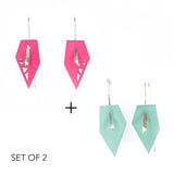 Fuchsia & Aqua Geometric Drop Interchangeable Earrings (2 Colors, 1 set of Silver Hooks) - Vertigo