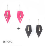 Fuchsia & Black Geometric Drop Interchangeable Earrings (2 Colors, 1 set of Silver Hooks) - Vertigo