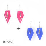 Fuchsia & Blue Geometric Drop Interchangeable Earrings (2 Colors, 1 set of Silver Hooks) - Vertigo