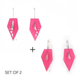 Fuchsia & Fuchsia Geometric Drop Interchangeable Earrings (2 Colors, 1 set of Silver Hooks) - Vertigo