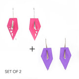 Fuchsia & Lilac Geometric Drop Interchangeable Earrings (2 Colors, 1 set of Silver Hooks) - Vertigo