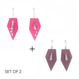 Fuchsia & Plum Geometric Drop Interchangeable Earrings (2 Colors, 1 set of Silver Hooks) - Vertigo