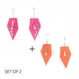 Fuchsia & Tangerine Geometric Drop Interchangeable Earrings (2 Colors, 1 set of Silver Hooks) - Vertigo