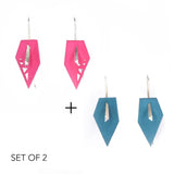 Fuchsia & Dark Teal Geometric Drop Interchangeable Earrings (2 Colors, 1 set of Silver Hooks) - Vertigo