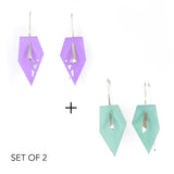 Lilac & Aqua Geometric Drop Interchangeable Earrings (2 Colors, 1 set of Silver Hooks) - Vertigo
