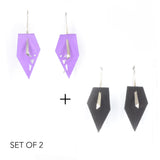 Lilac & Black Geometric Drop Interchangeable Earrings (2 Colors, 1 set of Silver Hooks) - Vertigo