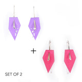 Lilac & Fuchsia Geometric Drop Interchangeable Earrings (2 Colors, 1 set of Silver Hooks) - Vertigo