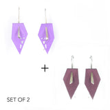 Lilac & Plum Geometric Drop Interchangeable Earrings (2 Colors, 1 set of Silver Hooks) - Vertigo