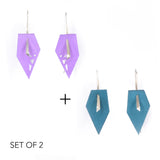 Lilac & Teal Geometric Drop Interchangeable Earrings (2 Colors, 1 set of Silver Hooks) - Vertigo