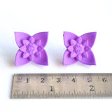 Lilac Dahlia Flower Stud Earrings with Ruler - by Varily Jewelry