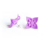Lilac Dahlia Flower Stud Earrings Side