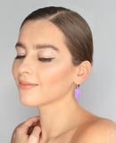 Lilac Non-Perforated Geometric Drop Earrings with Silver Hooks 