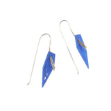 Blue Side View Geometric Drop Earrings with Silver Hooks 