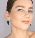 Black Perforated Geometric Drop Earrings with Silver Hooks 