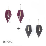 Plum & Black Geometric Drop Interchangeable Earrings (2 Colors, 1 set of Silver Hooks) - Vertigo