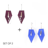 Plum & Blue Geometric Drop Interchangeable Earrings (2 Colors, 1 set of Silver Hooks) - Vertigo