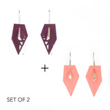 Plum & Coral Geometric Drop Interchangeable Earrings (2 Colors, 1 set of Silver Hooks) - Vertigo