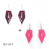 Plum & Fuchsia Geometric Drop Interchangeable Earrings (2 Colors, 1 set of Silver Hooks) - Vertigo
