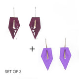 Plum & Lilac Geometric Drop Interchangeable Earrings (2 Colors, 1 set of Silver Hooks) - Vertigo