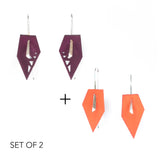 Plum & Tangerine Geometric Drop Interchangeable Earrings (2 Colors, 1 set of Silver Hooks) - Vertigo