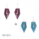 Plum & Dark Teal Geometric Drop Interchangeable Earrings (2 Colors, 1 set of Silver Hooks) - Vertigo