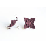 Plum Dahlia Flower Stud Earrings Side