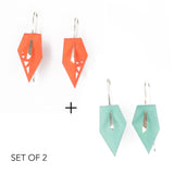 Tangerine & Aqua Geometric Drop Interchangeable Earrings (2 Colors, 1 set of Silver Hooks) - Vertigo