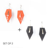 Tangerine & Black Geometric Drop Interchangeable Earrings (2 Colors, 1 set of Silver Hooks) - Vertigo