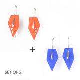 Tangerine & Blue Geometric Drop Interchangeable Earrings (2 Colors, 1 set of Silver Hooks) - Vertigo