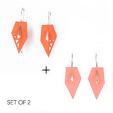 Tangerine & Coral Geometric Drop Interchangeable Earrings (2 Colors, 1 set of Silver Hooks) - Vertigo
