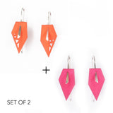 Tangerine & Fuchsia Geometric Drop Interchangeable Earrings (2 Colors, 1 set of Silver Hooks) - Vertigo