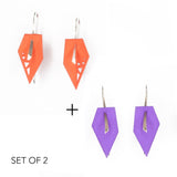 Tangerine & Lilac Geometric Drop Interchangeable Earrings (2 Colors, 1 set of Silver Hooks) - Vertigo