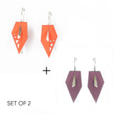 Tangerine & Plum Geometric Drop Interchangeable Earrings (2 Colors, 1 set of Silver Hooks) - Vertigo