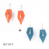 Tangerine & Teal Geometric Drop Interchangeable Earrings (2 Colors, 1 set of Silver Hooks) - Vertigo