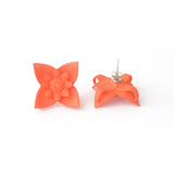 Tangerine Dahlia Flower Stud Earrings Side