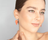 Tangerine Non-Perforated Geometric Drop Earrings with Silver Hooks 