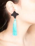 Flower Stud Earrings - Dahlia Black Earring Aqua Tassle by Varily Jewelry