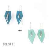 Dark Teal & Aqua Geometric Drop Interchangeable Earrings (2 Colors, 1 set of Silver Hooks) - Vertigo