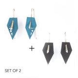 Dark Teal & Black Geometric Drop Interchangeable Earrings (2 Colors, 1 set of Silver Hooks) - Vertigo
