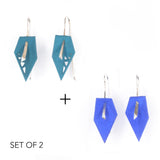 Dark Teal & Blue Geometric Drop Interchangeable Earrings (2 Colors, 1 set of Silver Hooks) - Vertigo