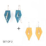 Dark Teal & Citrus Geometric Drop Interchangeable Earrings (2 Colors, 1 set of Silver Hooks) - Vertigo